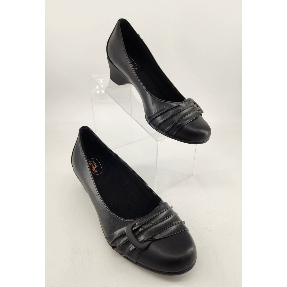 SafeTstep Comfort Low Wedge Heels Womens 8.5 Black Slip Resistant Work Shoes